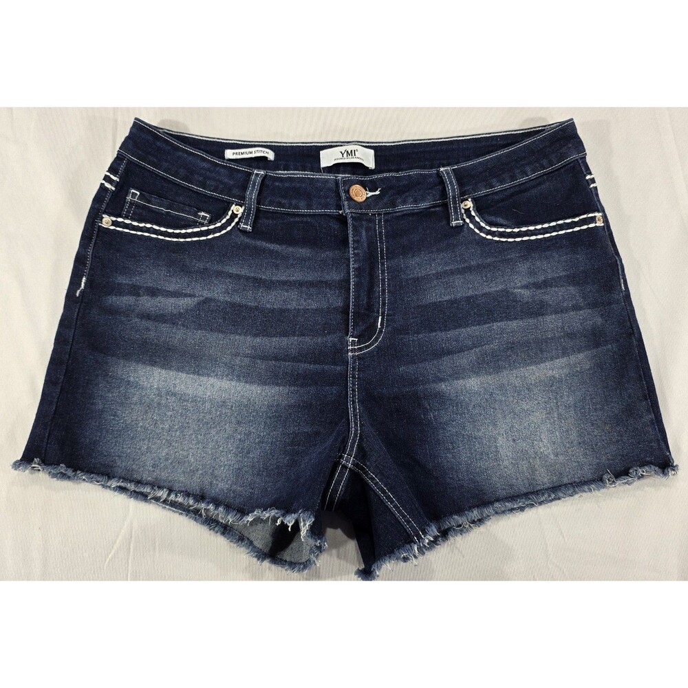 Denim Blue Jean Shorts Womens 17/33 Frayed Dark Wash Festival Beach Cowgirl Boho